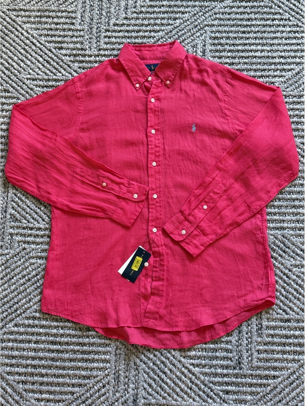 Ralph Lauren Classic Fit Red Linen Button-Down Shirt Large